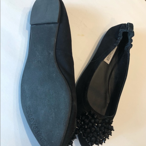 KELSI DAGGER LUVVY Black Suede Flats Crystal Heart - Picture 8 of 10